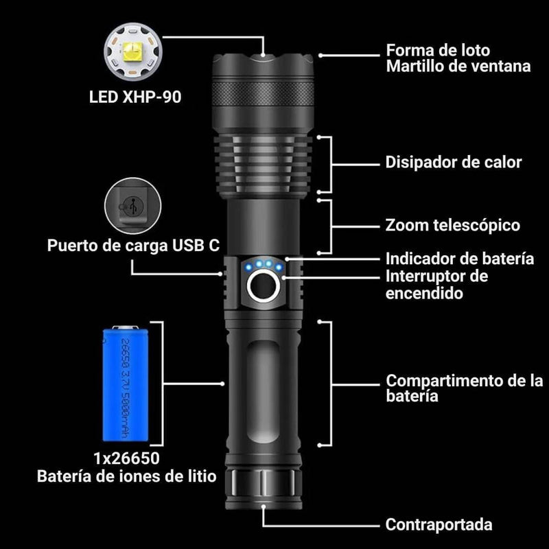 LINTERNA TÁCTICA DE ALTA POTENCIA EN ALEACIÓN DE ALUMINIO